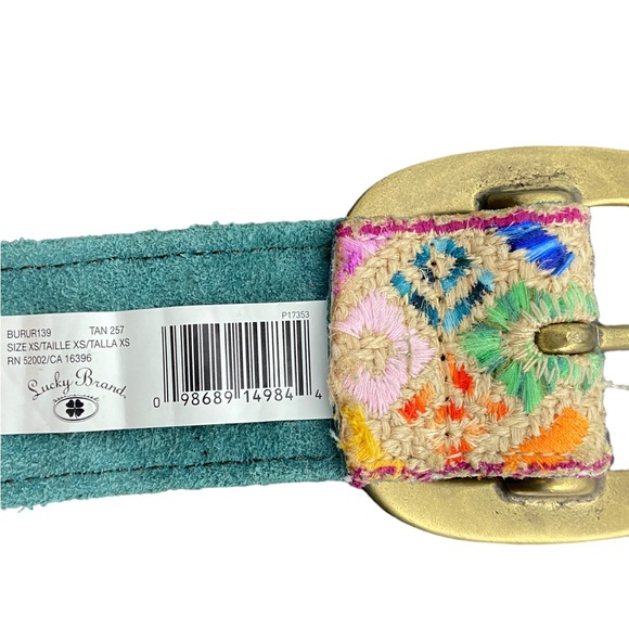 Lucky Brand Jute Embroidered Floral Belt Solid brass buckle Size XS - Picture 5 of 5
